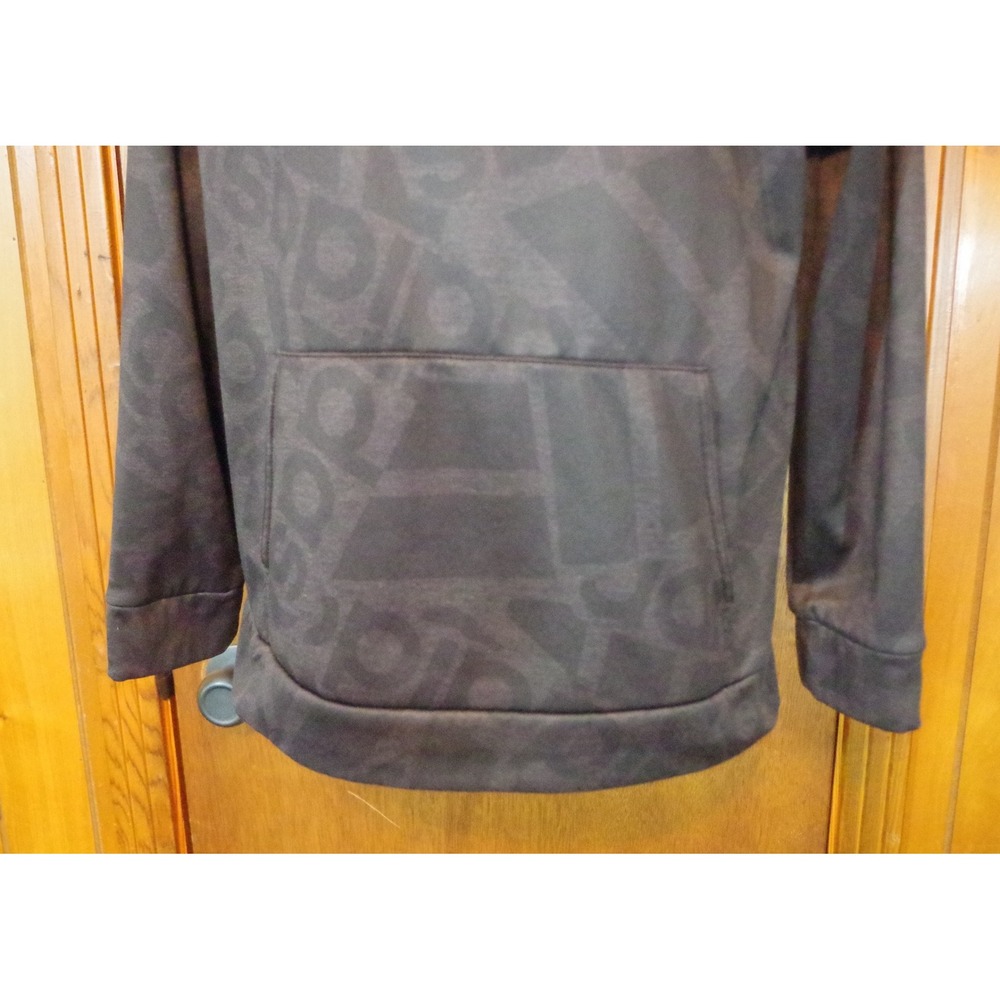 Adidas Boys XL Hoodie Black Tonal All Over Logo Print Fleece Sweatshirt - Picture 3 of 6